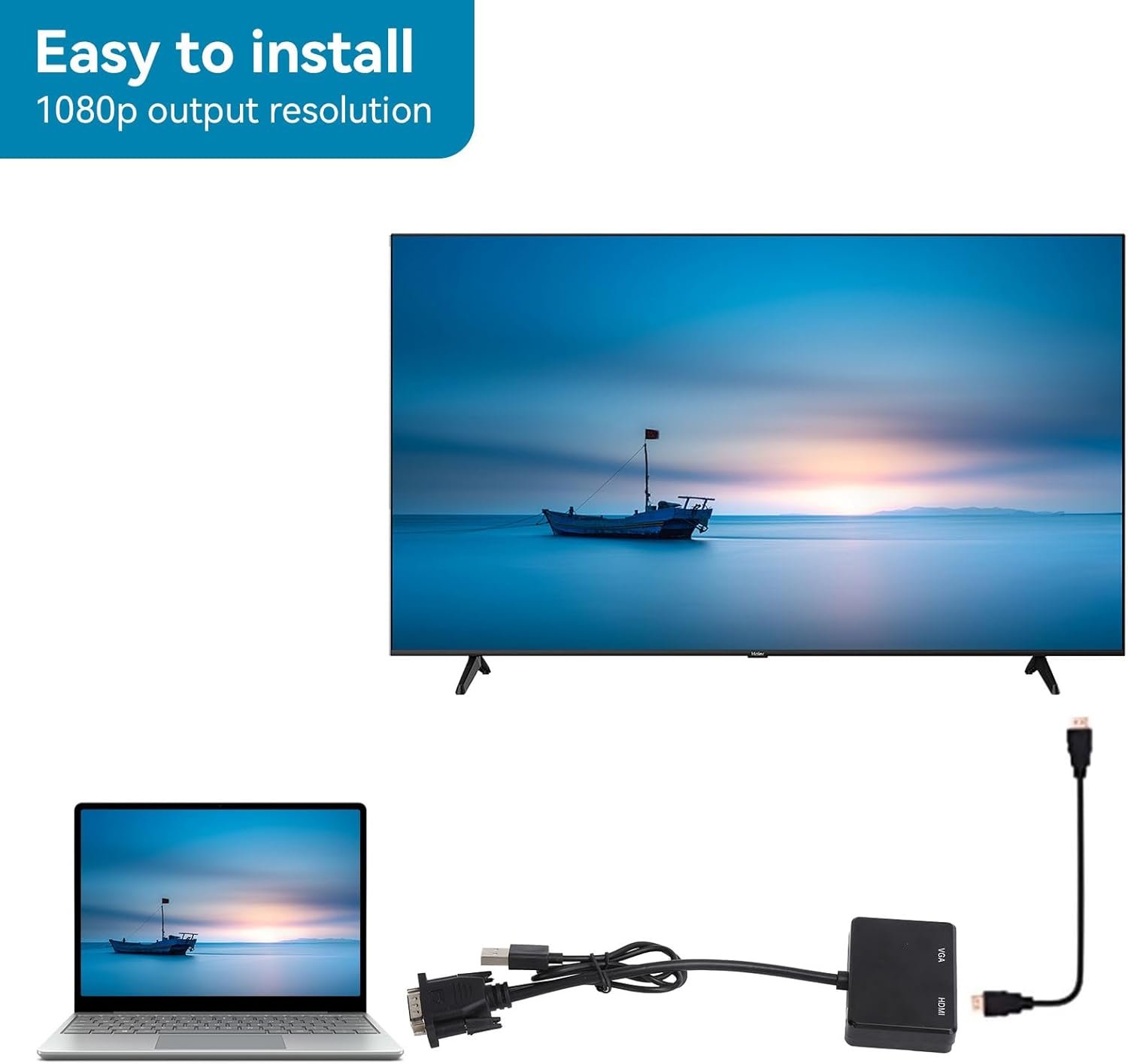 Adaptateur HDMI vers VGA Conversion vidéo, compatible PC/TV/Projecteur – Image 6