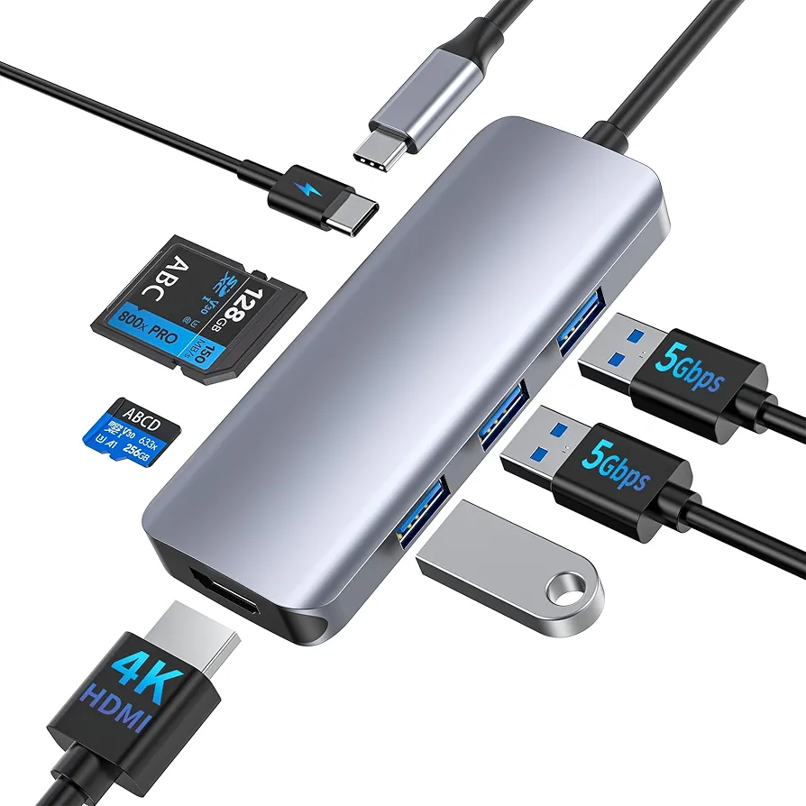 Adaptateurs génériques multiport (USB-C Hub) HDMI, USB 3.0, RJ45, SD card
