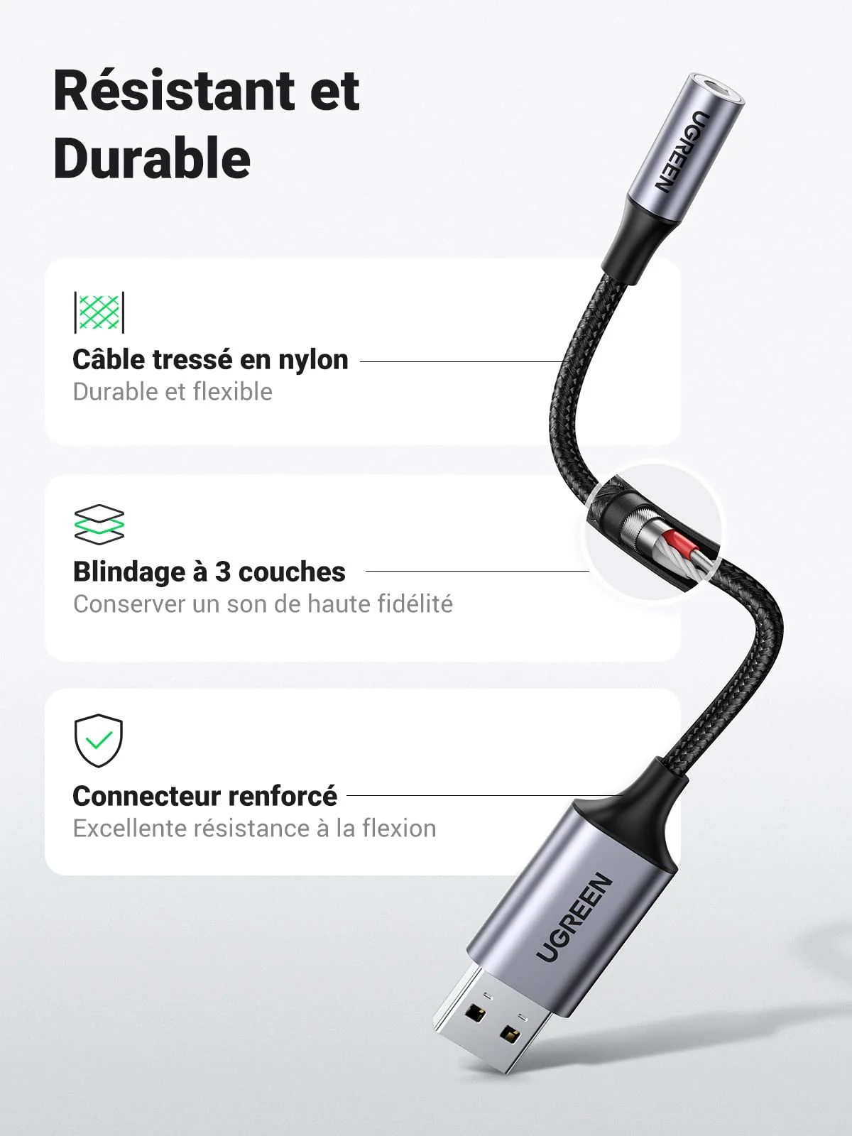 Adaptateur de Carte Son Externe UGREEN USB 2.0 (Modèle 30724) – Image 6