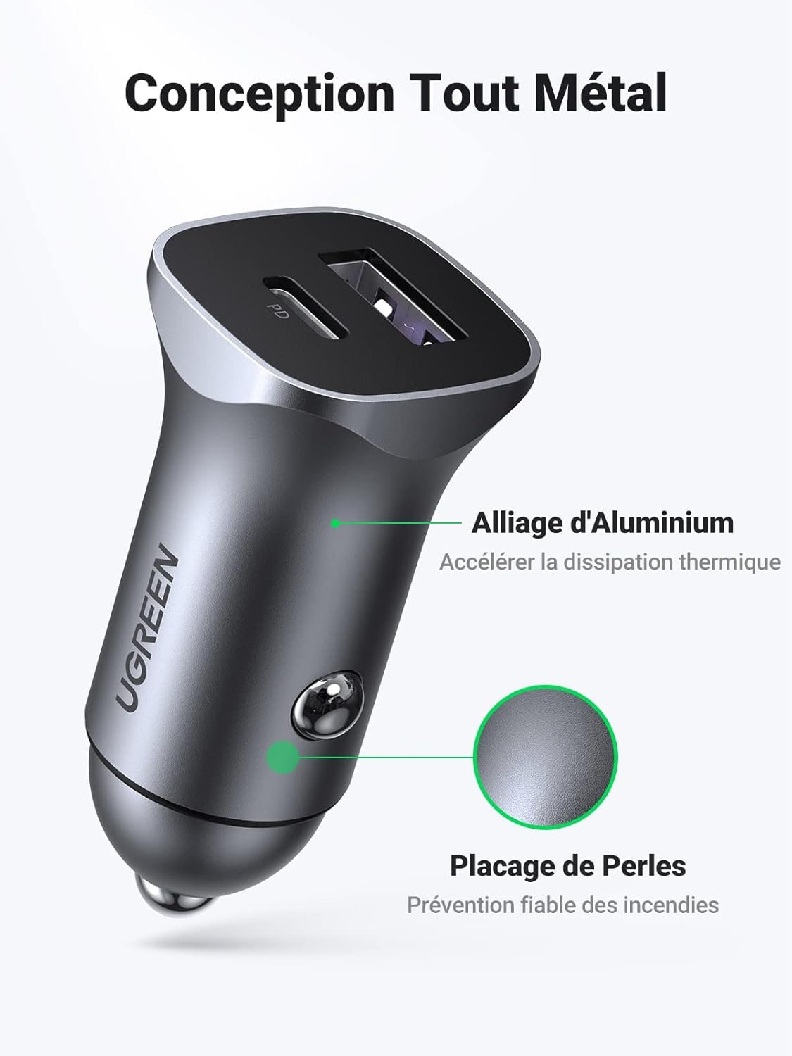 Chargeur de voiture UGREEN 30W (Modèle 40858). – Image 4