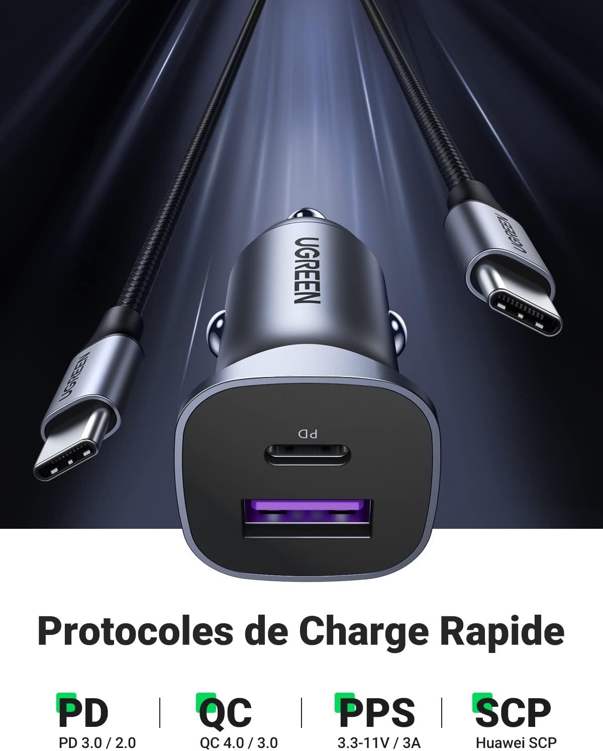 Chargeur de voiture UGREEN 30W (Modèle 40858). – Image 7