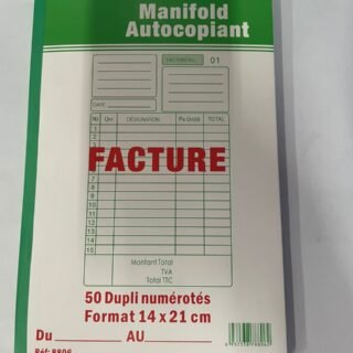 Carnet de Facture Autocopiant – 50 Duplicatas Numérotés (14 x 21 cm)