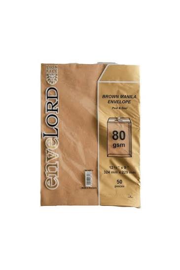 Enveloppes Manila Kraft LION FILE 80gsm – 324 x 229 mm – Paquet de 50