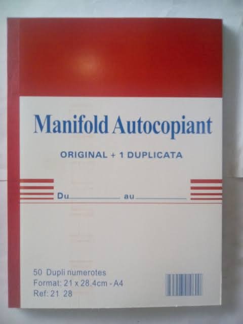 Carnet Manifold Autocopiante A4 Universel - 50 Duplis Numérotés (Réf. 8801)